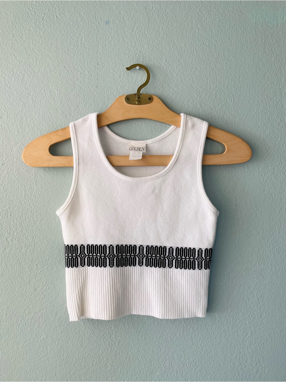 Golden | Vintage 90s Ribbed White Tank Top Geometric Belted Design